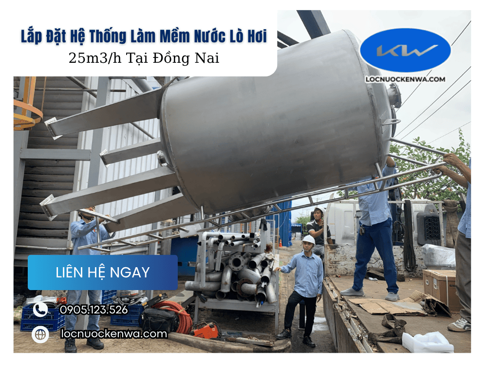lắp đặt hệ thống làm mềm nước lò hơi 25m3/h