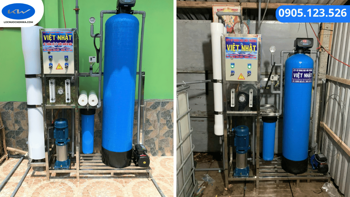 Cụm RO khử mặn và tuyến nước thành phẩm tại công trình gia đình