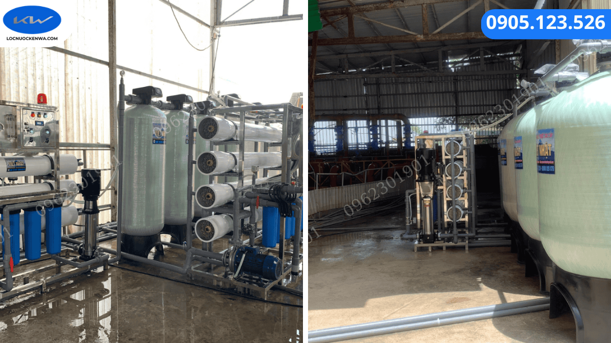 Cụm cột tiền xử lý và hệ thống RO công nghiệp sử dụng nước giếng