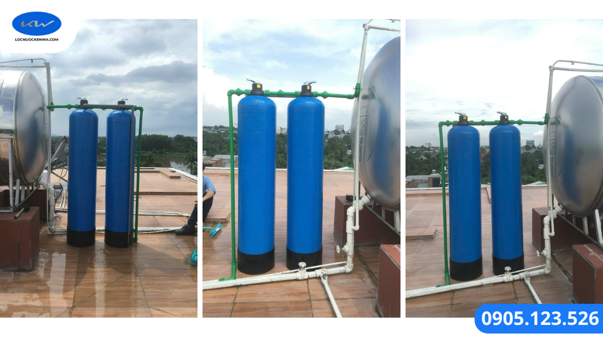 Kỹ thuật viên kiểm tra và hướng dẫn vận hành bình lọc nước giếng tại Củ Chi