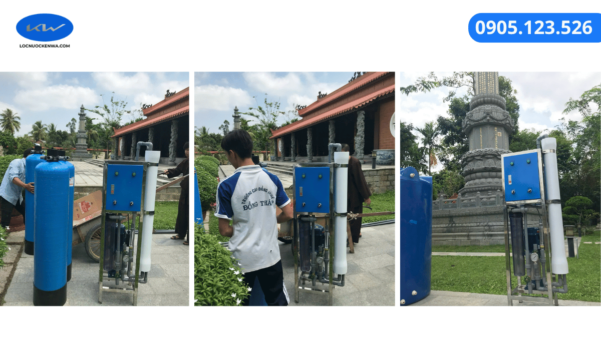 Kỹ thuật viên kiểm tra máy lọc nước uống sau lắp đặt tại Đồng Tháp