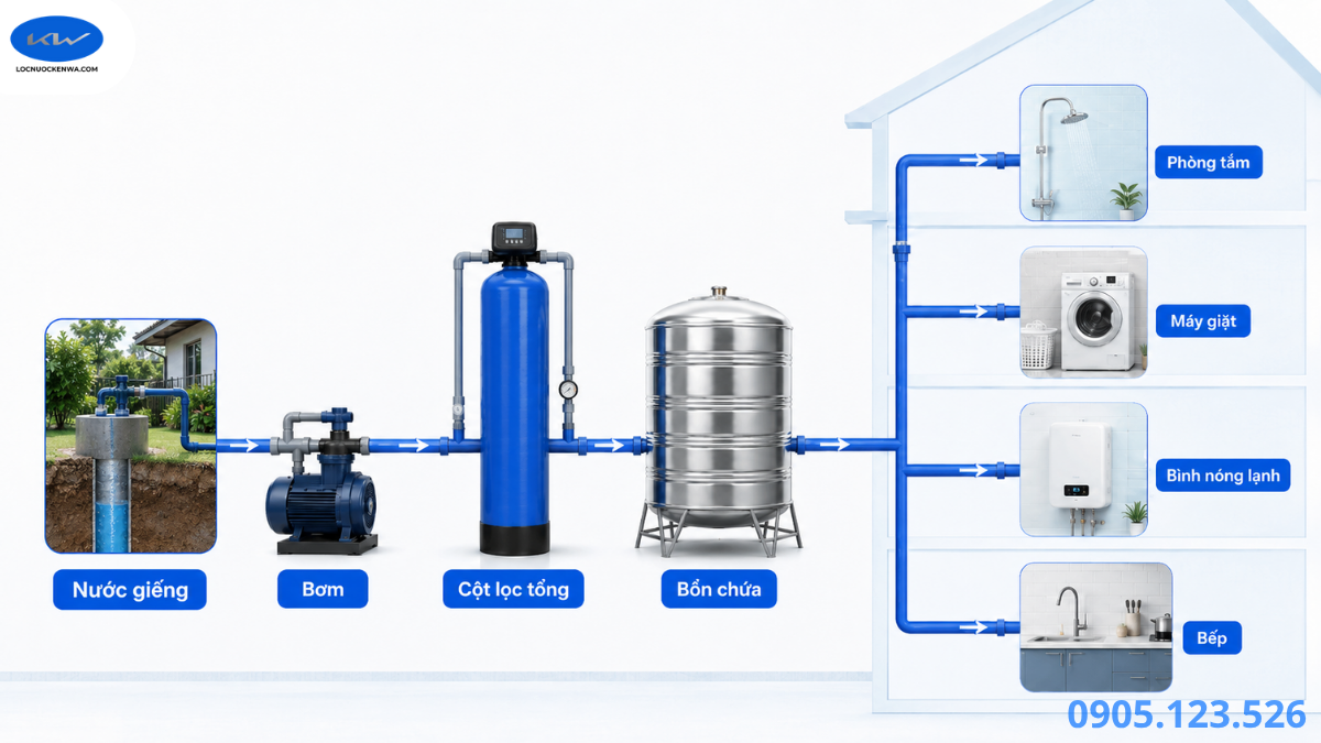 Vị trí lắp đặt hệ thống lọc tổng sinh hoạt đầu nguồn