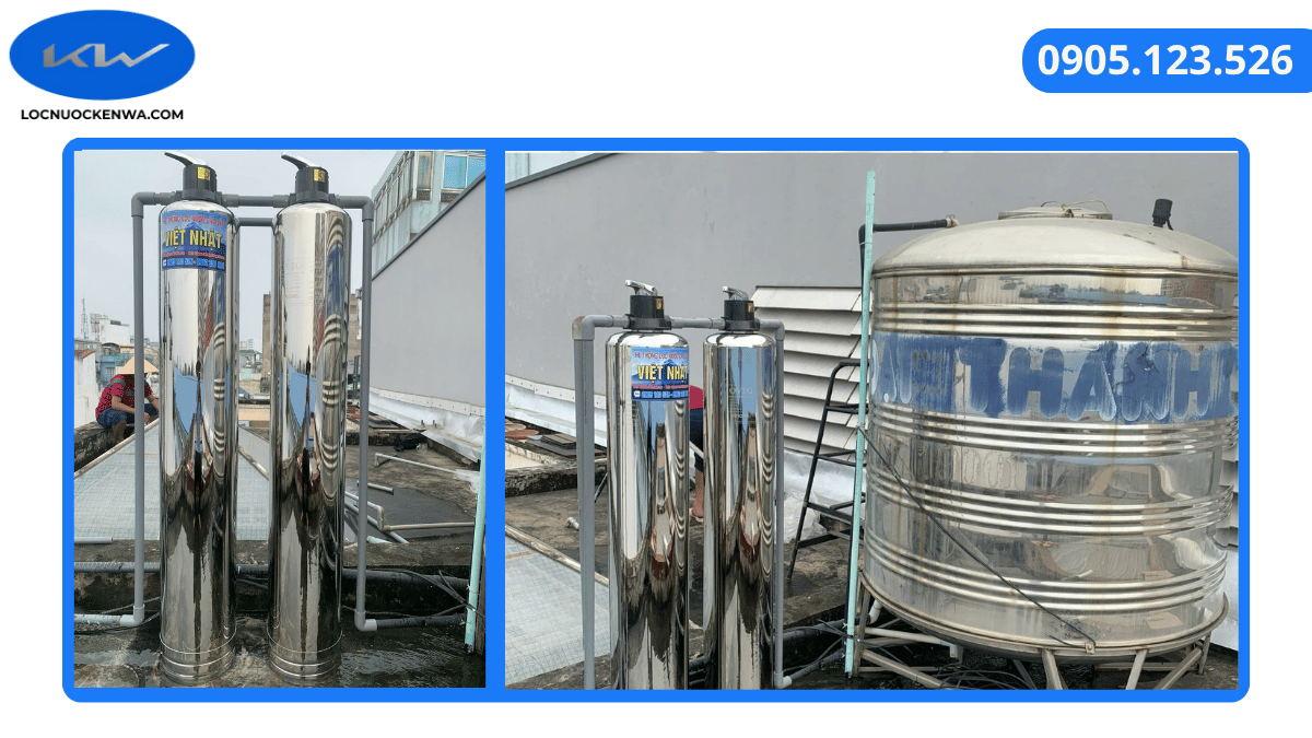 Hệ thống lọc tổng sinh hoạt gồm cột lọc composite và van điều khiển