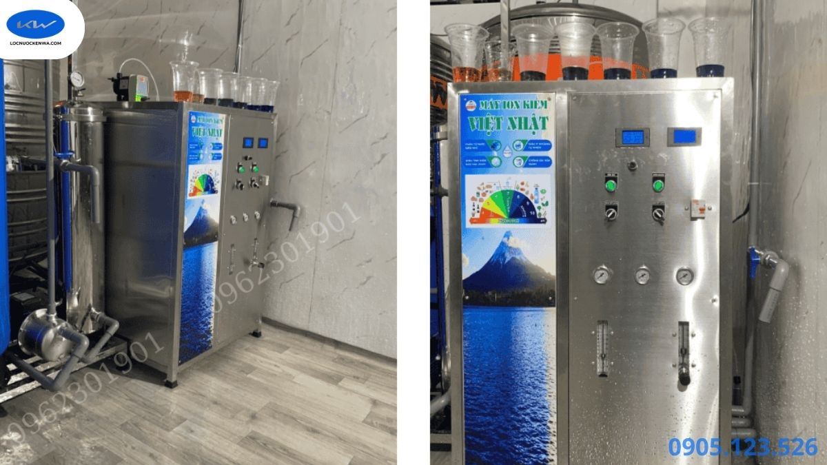 Kỹ thuật viên kiểm tra độ dẫn nước trước điện phân ion kiềm công nghiệp