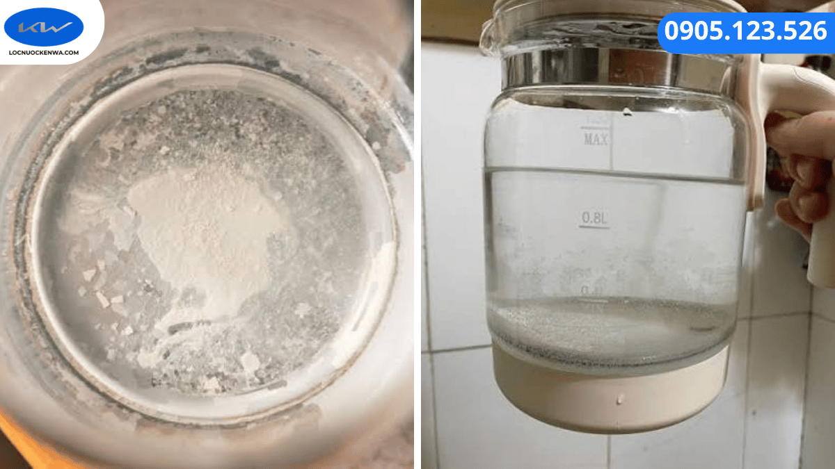 Nước có cặn trắng và đóng vôi trên vòi, kính và thiết bị sử dụng nước