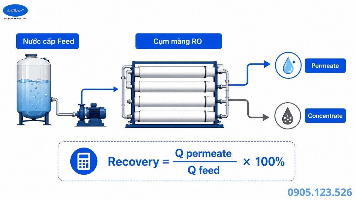 Sơ đồ permeate concentrate và recovery của hệ RO công nghiệp