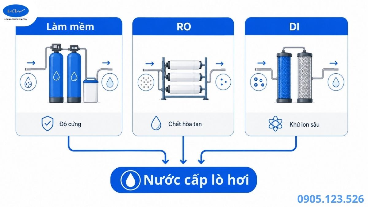 Infographic so sánh làm mềm RO và DI cho nước cấp lò hơi