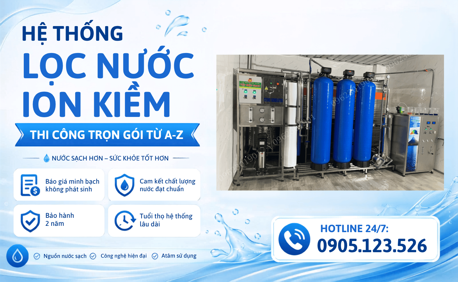 Banner hệ thống bù khoáng và điện phân ion kiềm công nghiệp