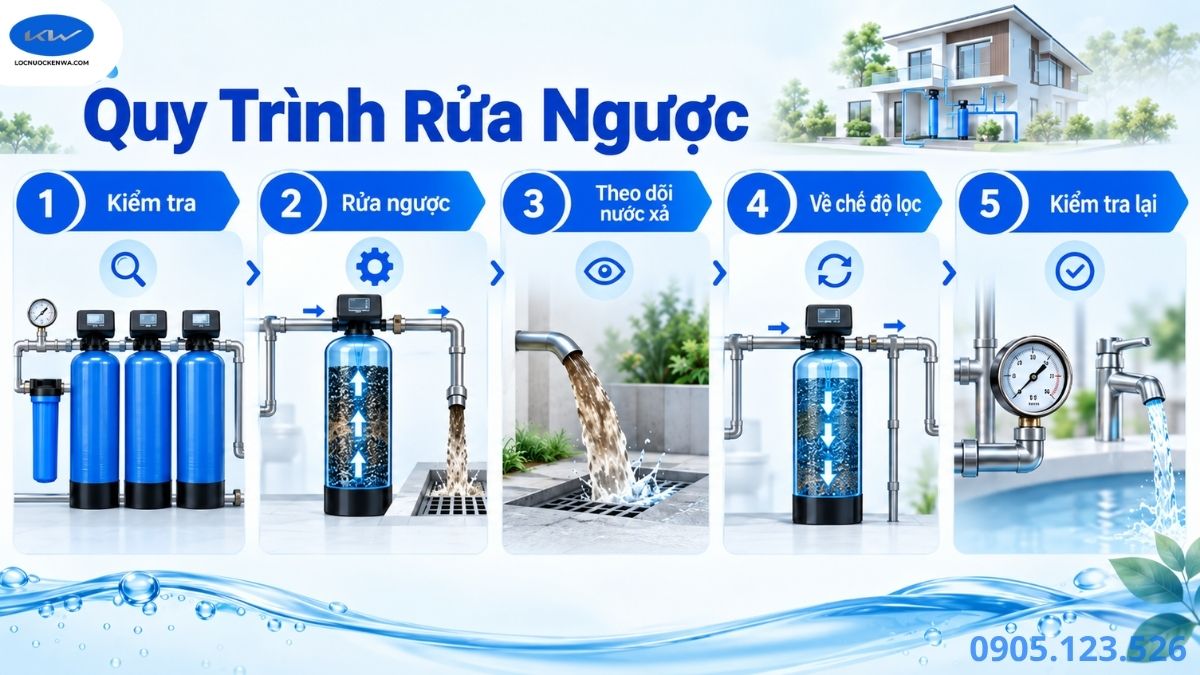 Quy trình kiểm tra trước trong và sau khi backwash cột lọc tổng